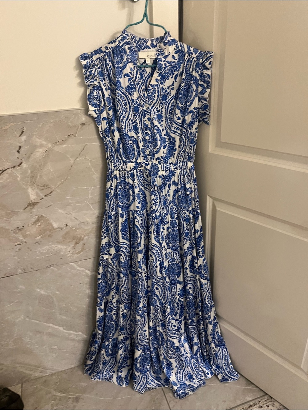 Pinch Blue and White Paisley Maxi Dress